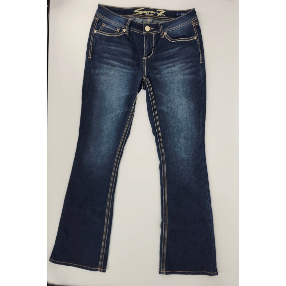 Seven7 Women Dark Wash Bootcut Jeans Size 6 Embroidered Flap Pocket Denim Y2K